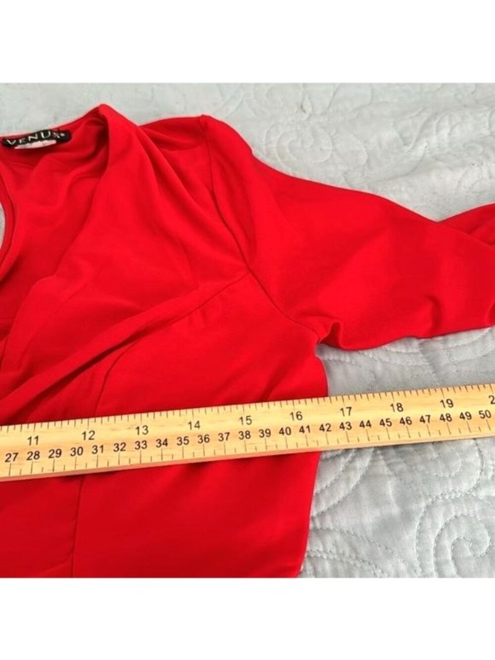 Red Venus Long Sleeve Jumpsuit With Open Front Skirt Overlay Strappy Neckline & - Picture 10 of 12